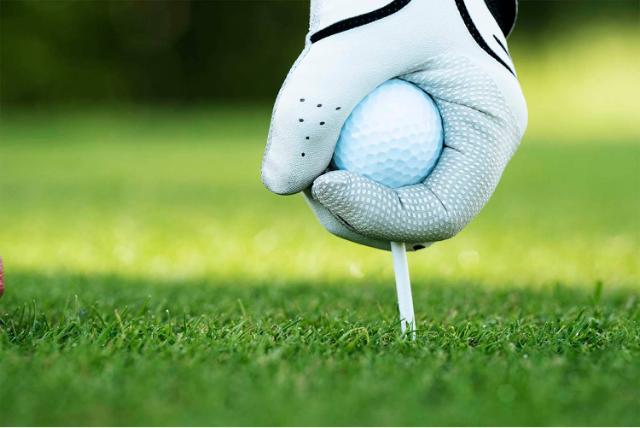 Hand die golfbal pakt